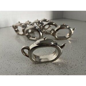 Vtg Silver-Plated Teapot Napkin Ring Holders Set of 8 Cottagecore French Country